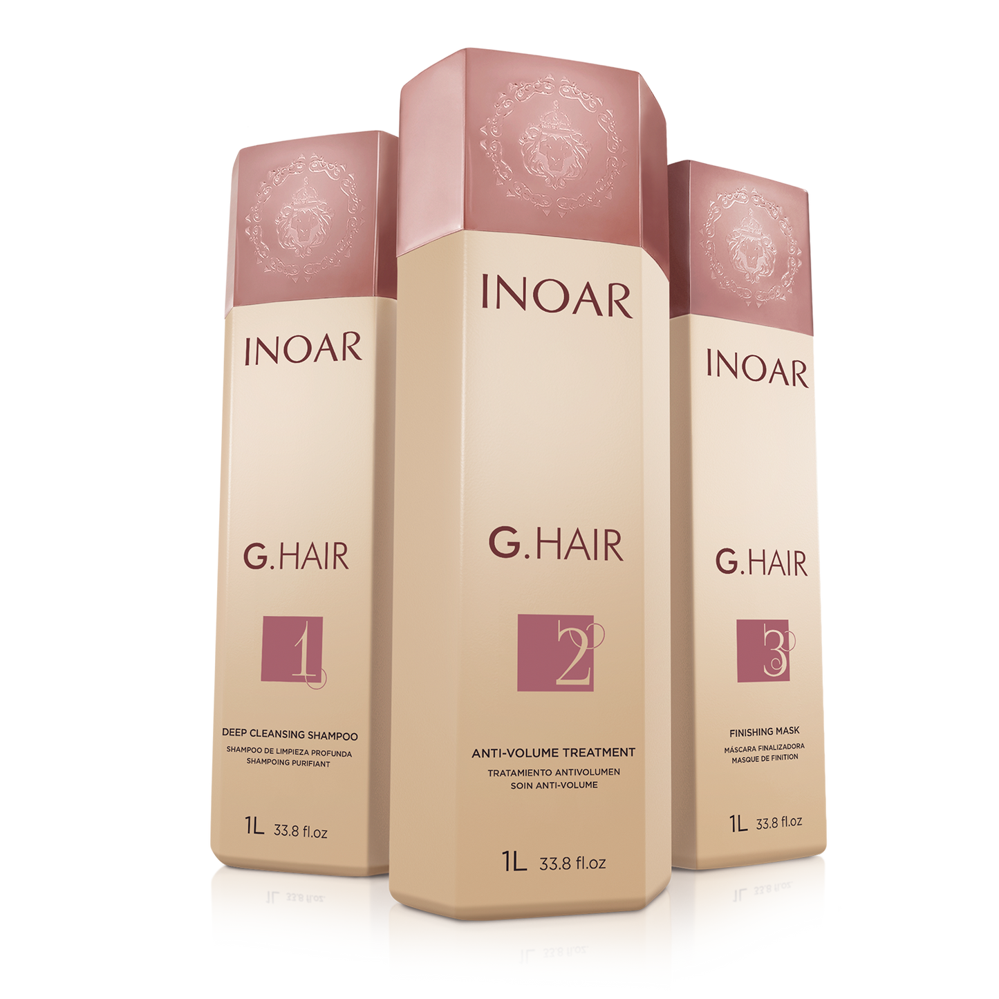 Inoar PROFESSIONAL - G.Hair Brazilian Keratin Smoothing System Treatment (1 liter x 3 ) Deep Cleansing Shampoo, Anti-Volume Treatment & Finishing Mask