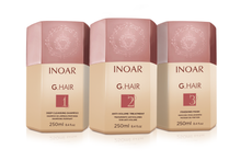 Load image into Gallery viewer, Inoar PROFESSIONAL - G.Hair Keratin Smoothing System With Deep Cleansing Shampoo, Anti-Volume Treatment &amp; Finishing Mask (8.4oz/250ml x 3)
