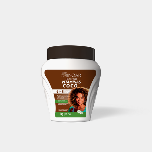 Inoar Coconut Vitamin Power Cream 1kg – 4‑in‑1 Treatment, Conditioner, Styling Cream & Pre‑Shampoo