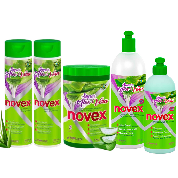 Novex Super Aloe Vera Kit - Shampoo, Conditioner, Mask 1kg, Conditioning Leave-in and Gel