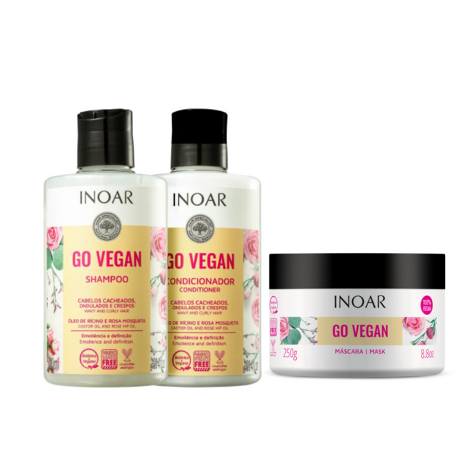 INOAR Go Vegan Wavy And Curly Kit - Shampoo, Conditioner and Mask