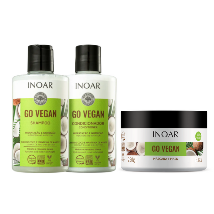 INOAR Go Vegan Hydration And Nutrition Kit - Shampoo, Conditioner and Mask