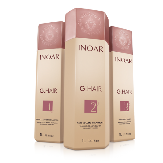 Inoar PROFESSIONAL - G.Hair Brazilian Keratin Smoothing System Treatment (1 liter x 3 ) Deep Cleansing Shampoo, Anti-Volume Treatment & Finishing Mask