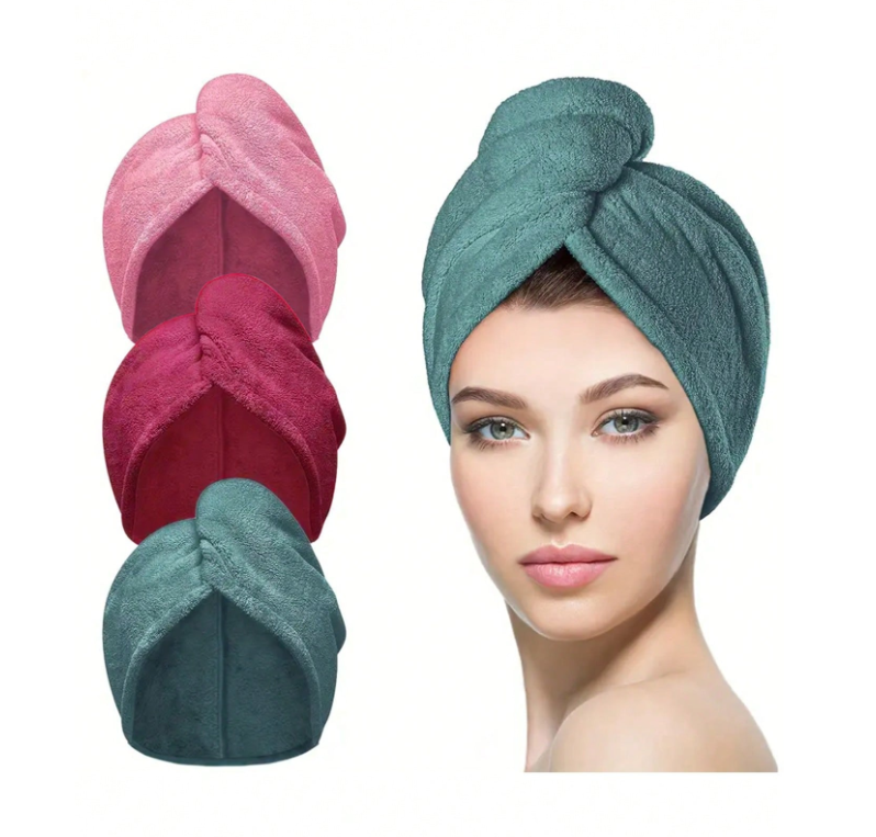 Microfiber Hair Towel Wrap (1 unit random color)  – Super Absorbent, Anti-Frizz Hair Drying Cap for Curly & Wet Hair
