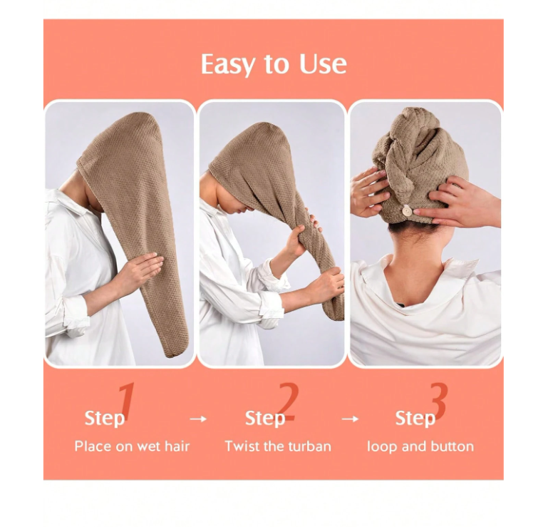 Microfiber Hair Towel Wrap (1 unit random color)  – Super Absorbent, Anti-Frizz Hair Drying Cap for Curly & Wet Hair