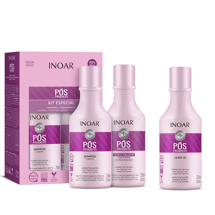 Inoar Pos Progress Shampoo, Conditioner & Leave-in Kit - After Smoothing/Keratin treatment