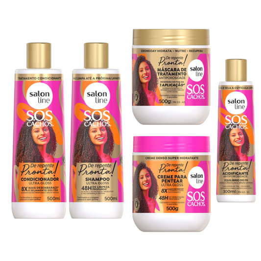 SALON LINE S.O.S Curls Ready‑to‑Go Complete Curl Care Kit – Ultra Gloss + Anti‑Frizz Routine for Defined, Hydrated & Frizz‑Free Curls