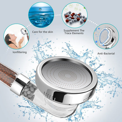 Shower Head Filter With Filter Beads For Hard Water Three-Stage Adjustable Water Pressure Boosting Portable Negative Ions