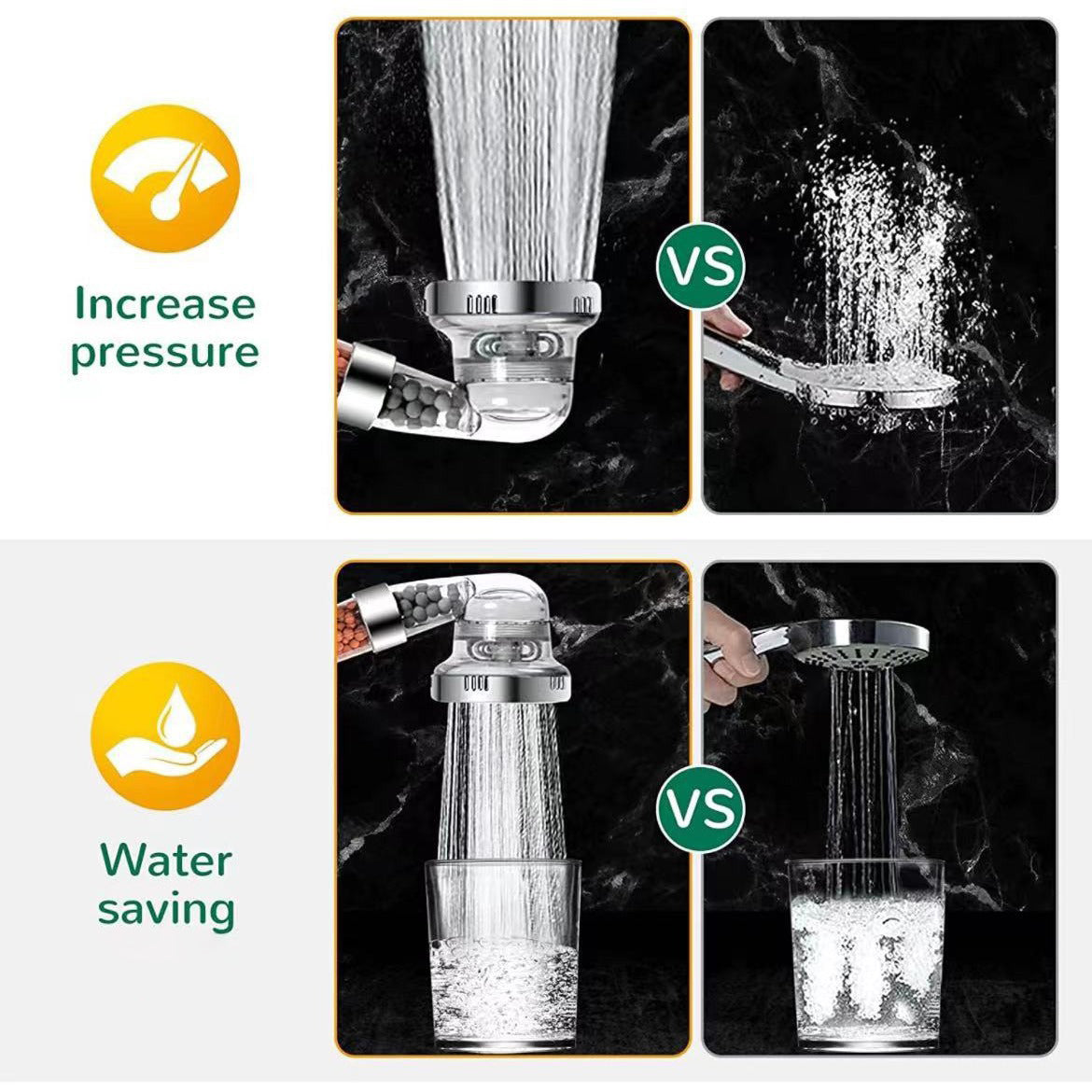 Shower Head Filter With Filter Beads For Hard Water Three-Stage Adjustable Water Pressure Boosting Portable Negative Ions