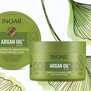 Inoar Argan Oil System Kit - Shampoo, Conditioner, Mask and Leave-in