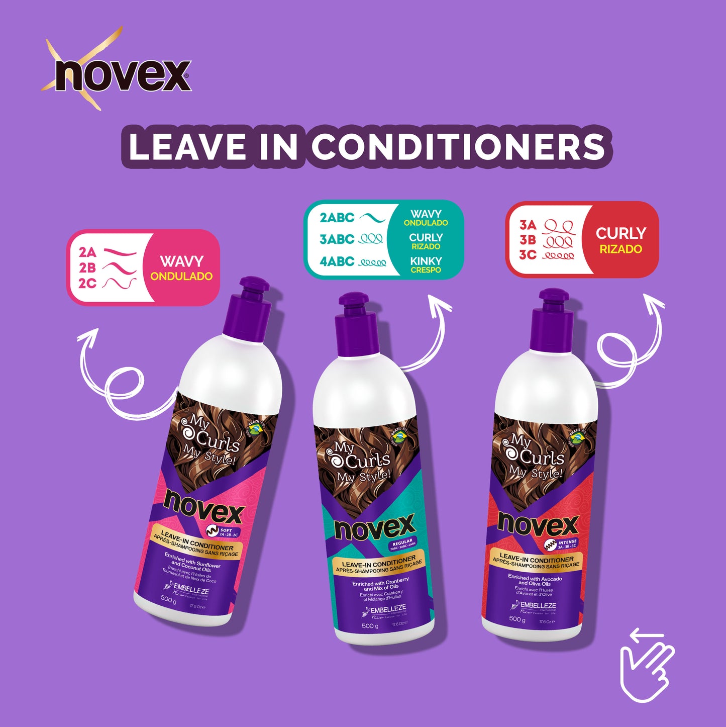 Novex My Curls Soft Curl-Defining Cream Leave in Conditioner  17.6oz/500ml (2ABC curls type)
